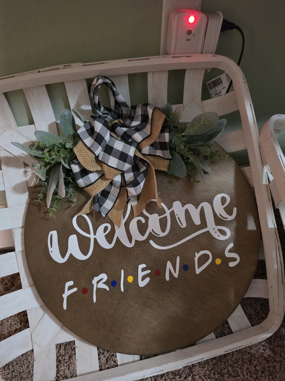 Welcome Friends Rustic Round Doorhanger